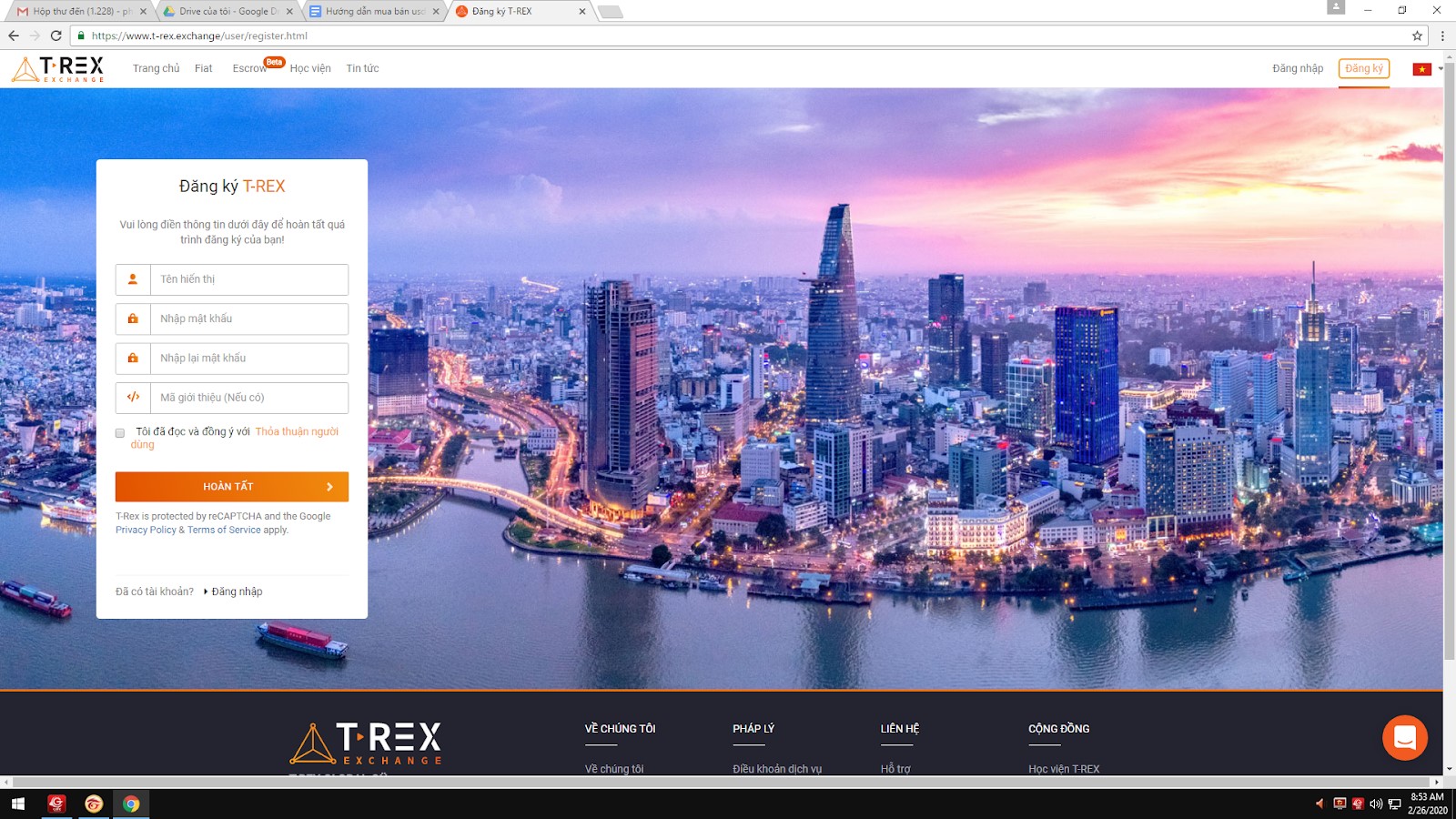 Điền thông tin tài khoản