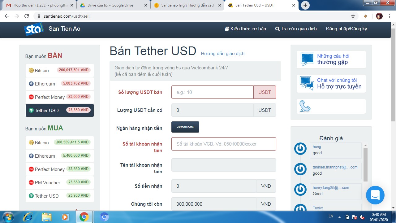 Bán usdt trên santienao