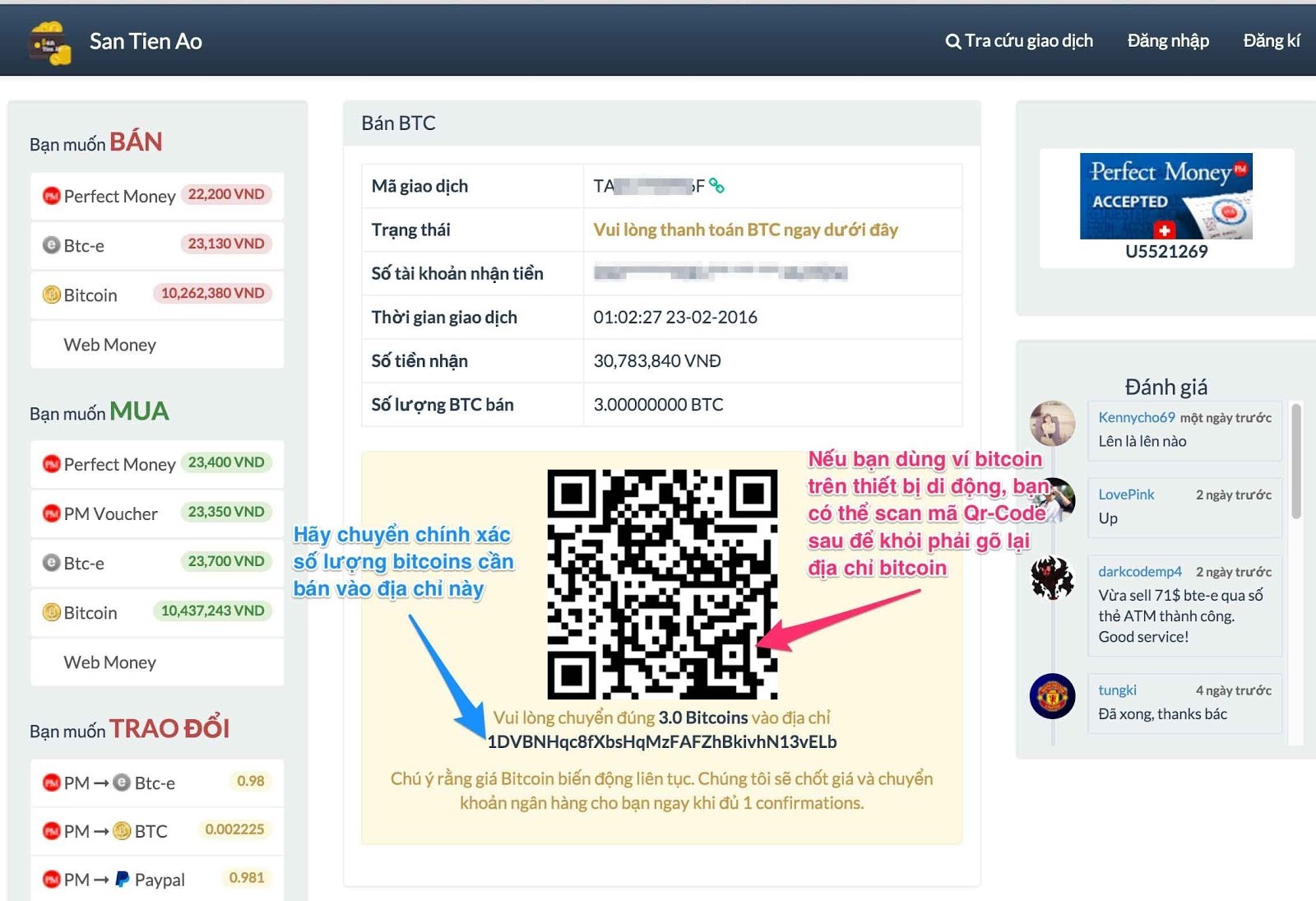 Bán BTC trên santienao