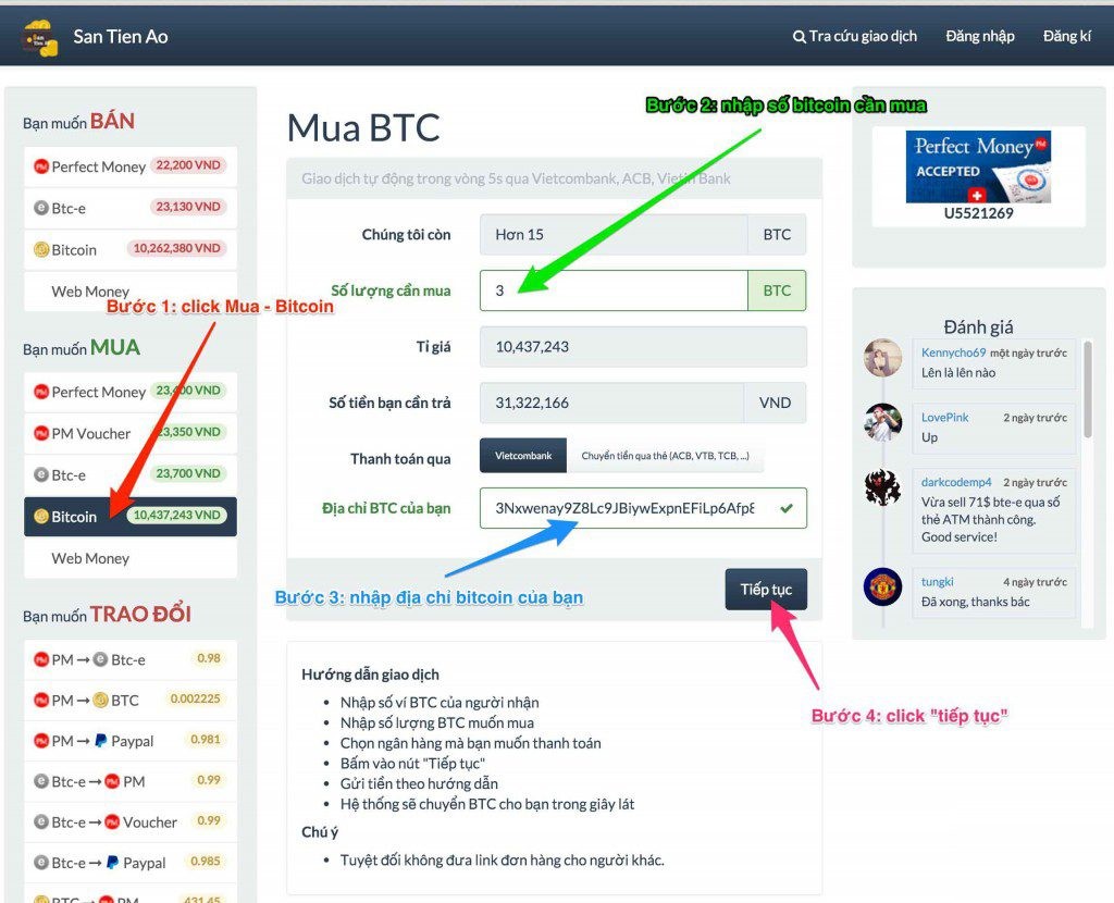 Mua BTC trên santienao