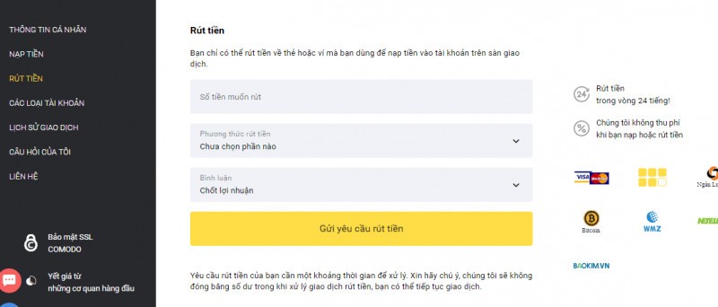cách rút tiền trên binomo