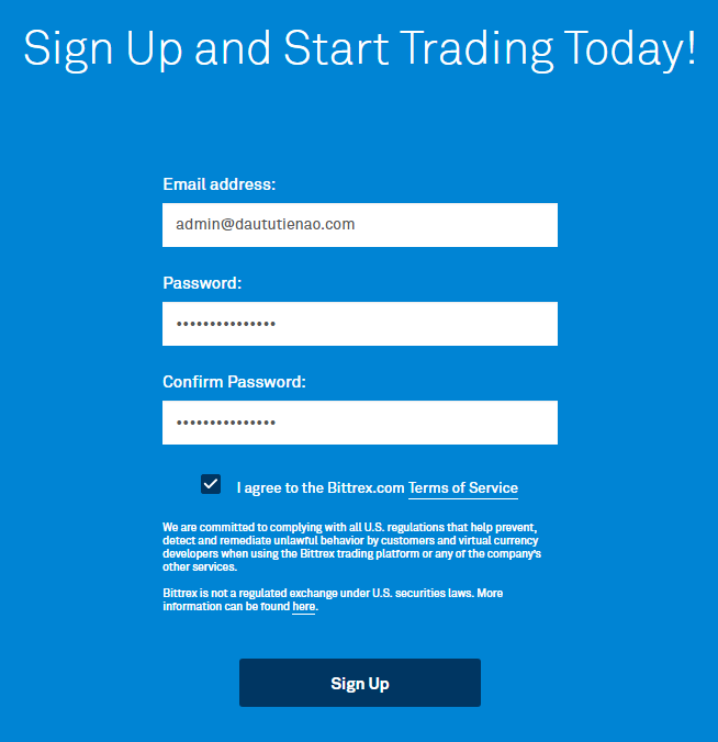 Thông tin đăng ký tài khoản Bittrex