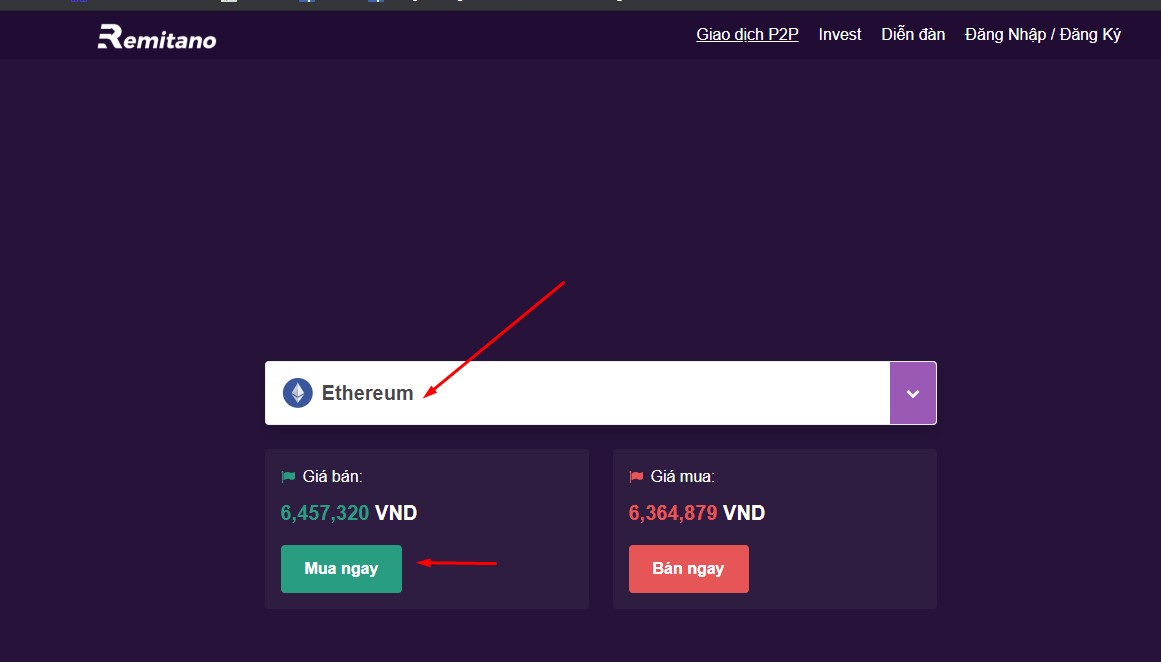 Mua bán ETH trên Remitano